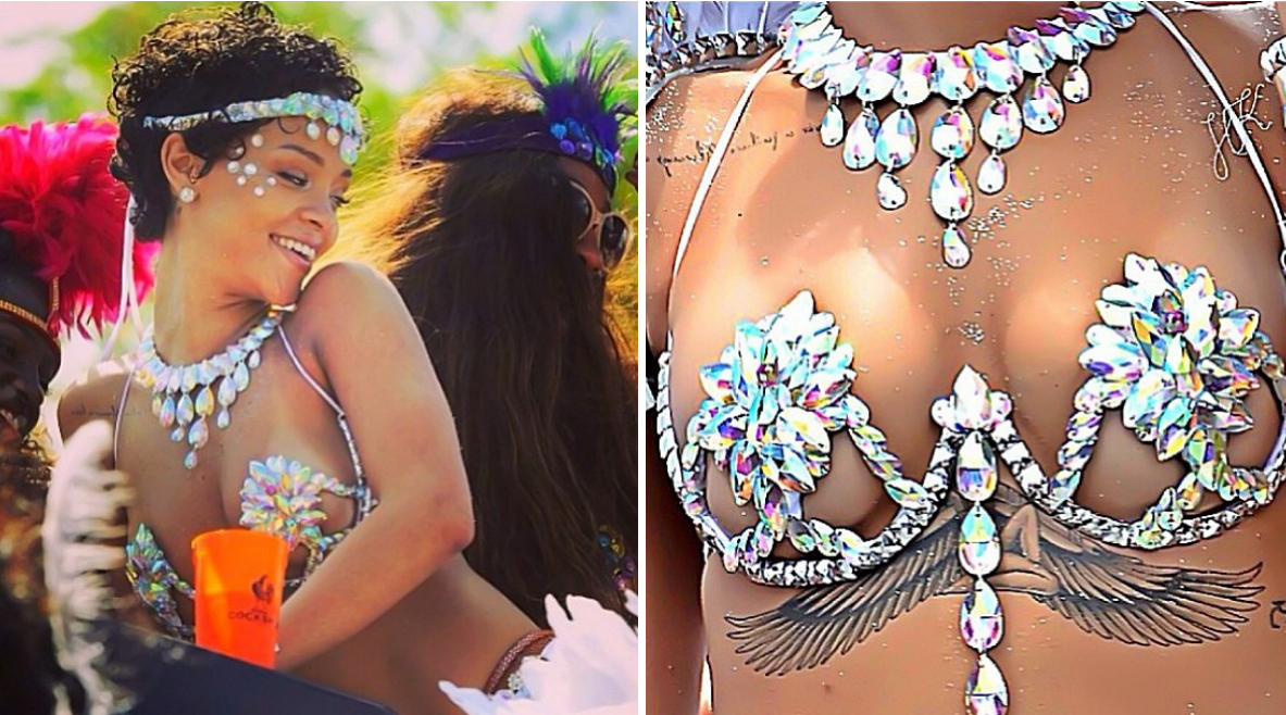Rihanna festar under Barbados årliga karneval.